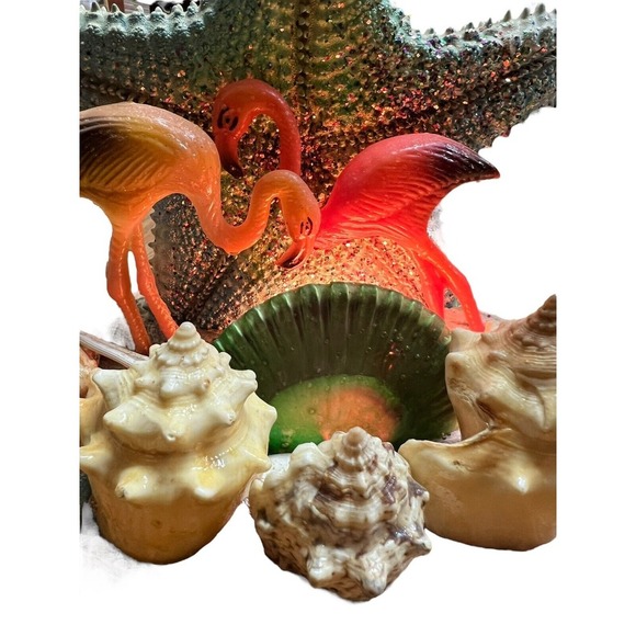 Unique MCM Kitsch Flamingo and Starfish Lamp Blue & Green Glitter Super Cute! - Picture 4 of 6